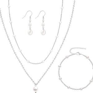 Gold Jewelry Set for Women 14K Gold Silver Pearl Choker Necklaces Earring Set Br
